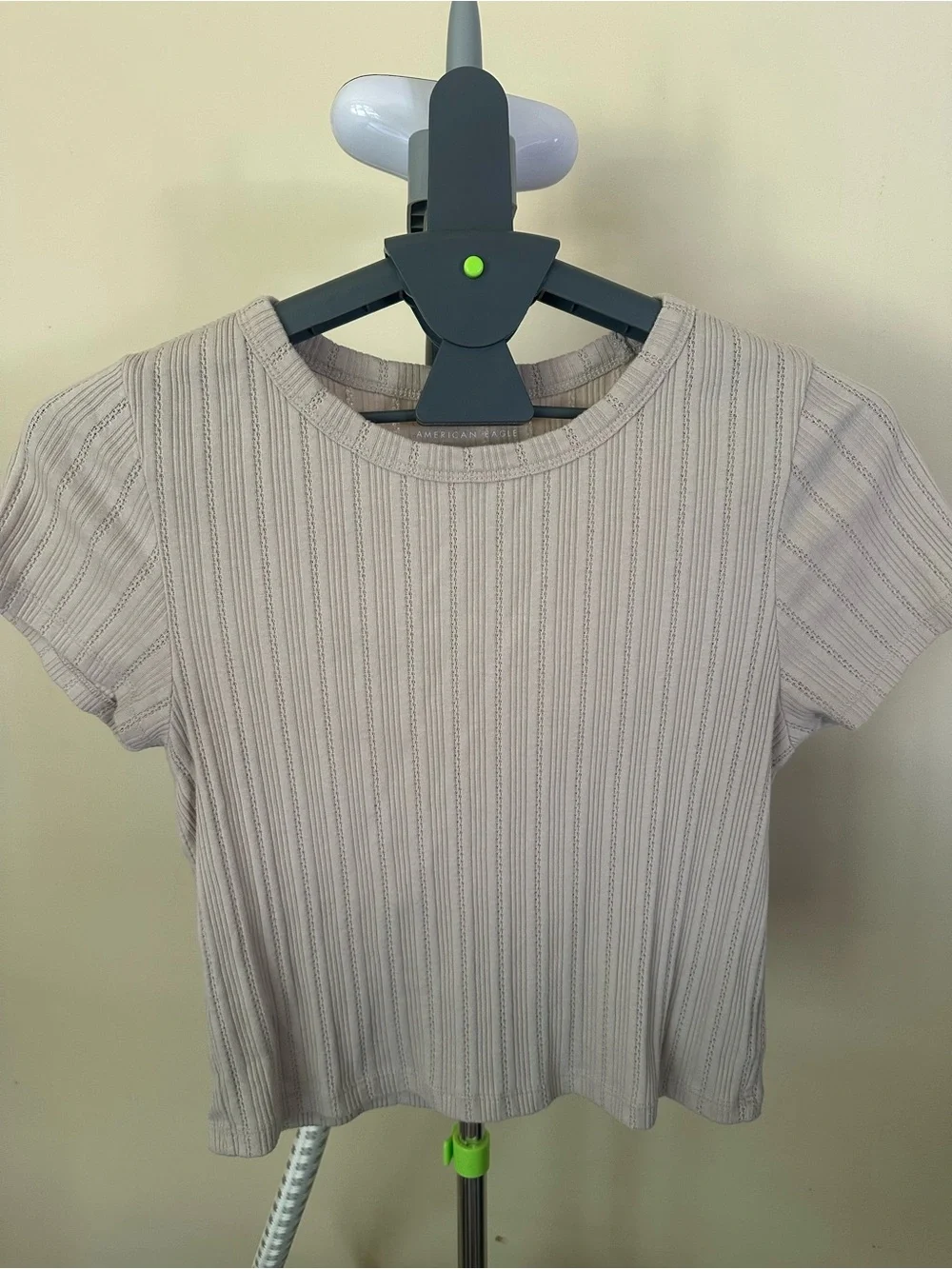 American Eagle Outfitters Ribbed Short Sleeve Top - Light Taupe
